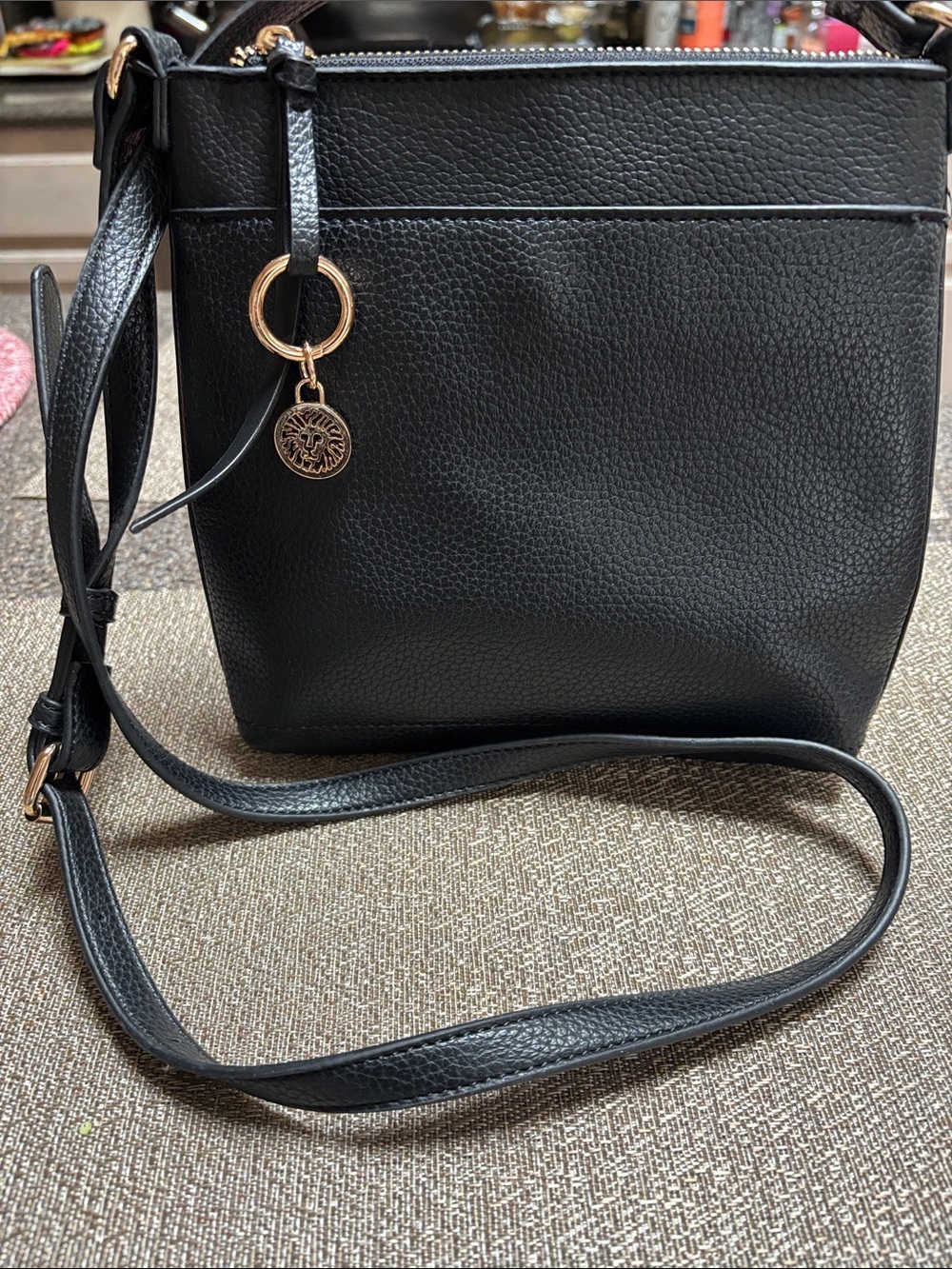 Anne Klein Black Crossbody Bag with Gold Charm